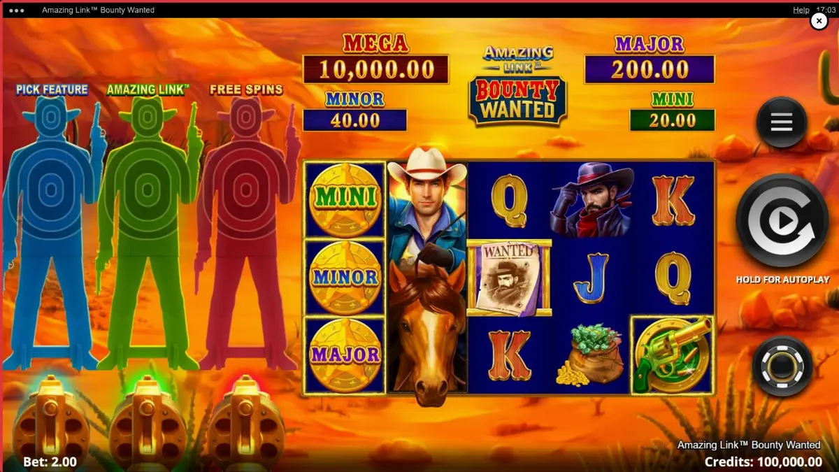 Cena de deserto com elementos de faroeste no caça-níqueis Amazing Link Bounty Wanted