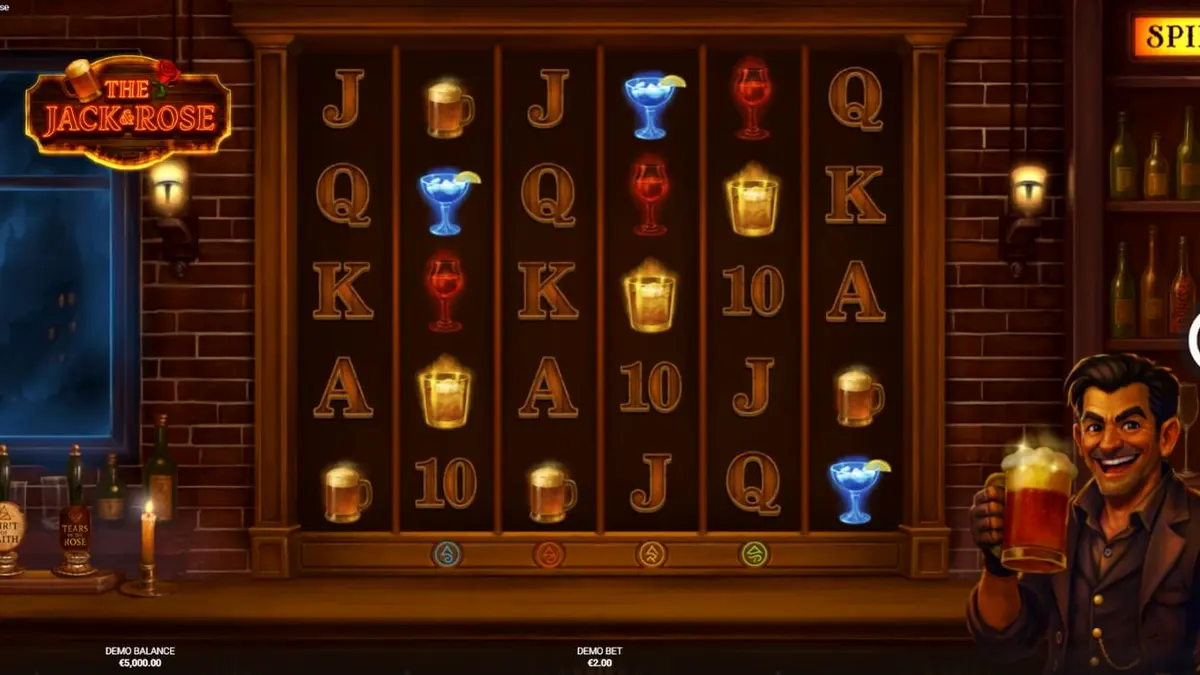 Interface do slot The Jack & Rose com tema de pub sobrenatural