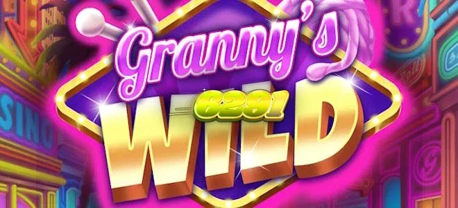 Captura de tela do jogo Granny's Wild da Play'n GO, mostrando a Vovó animada com moedas e símbolos Wild nos cilindros.